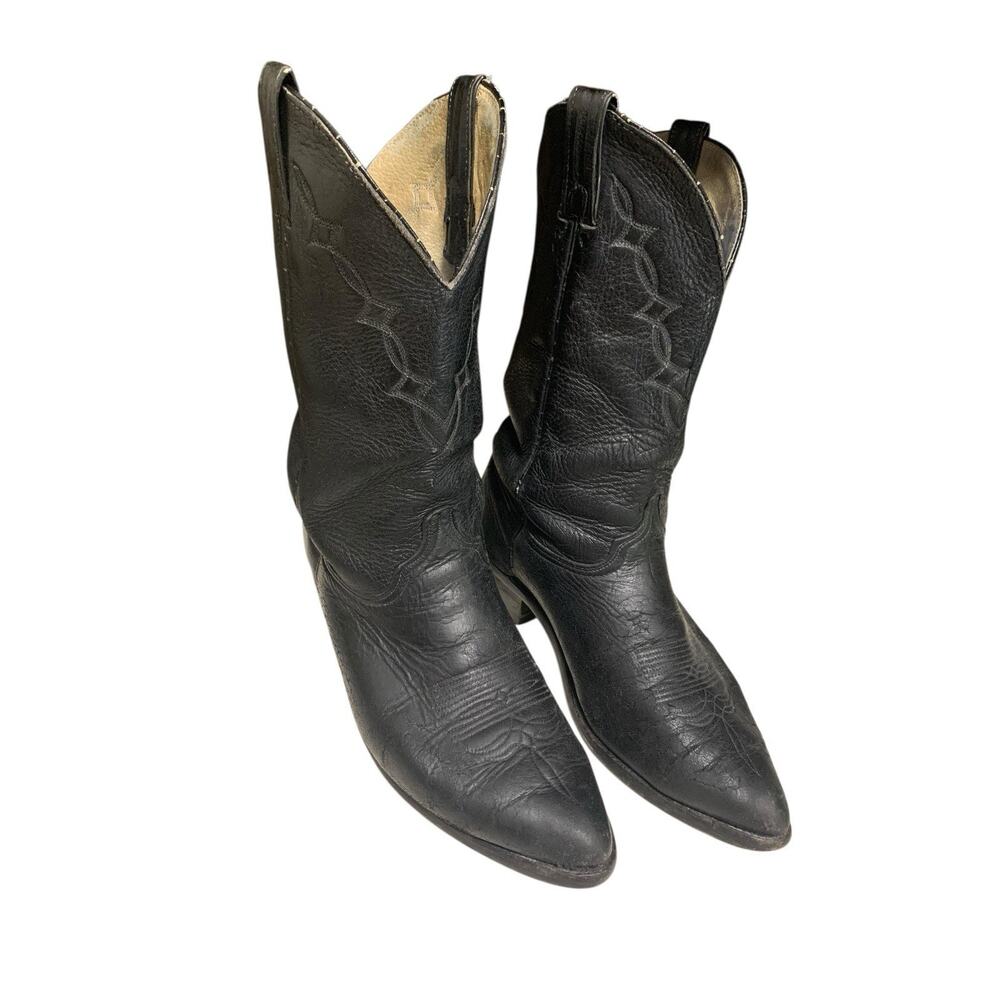 Cats Paw Vintage Western Cowboy Boots Black Leather Italy Mens 10.5 Pull On